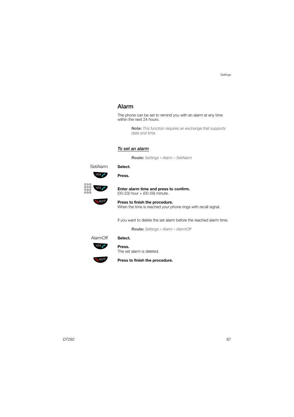 Alarm, Zь ы | AASTRA DT292 for MX-ONE User Guide EN User Manual | Page 87 / 104