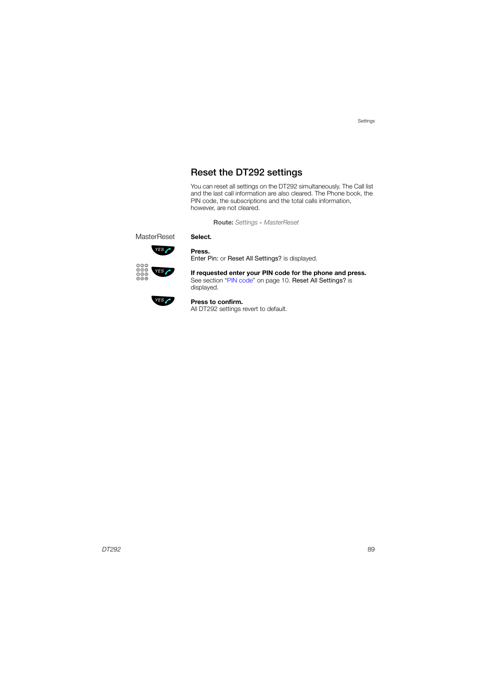 Reset the dt292 settings | AASTRA DT292 for MX-ONE User Guide EN User Manual | Page 89 / 104