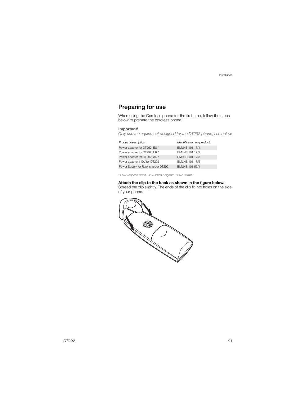 Preparing for use | AASTRA DT292 for MX-ONE User Guide EN User Manual | Page 91 / 104