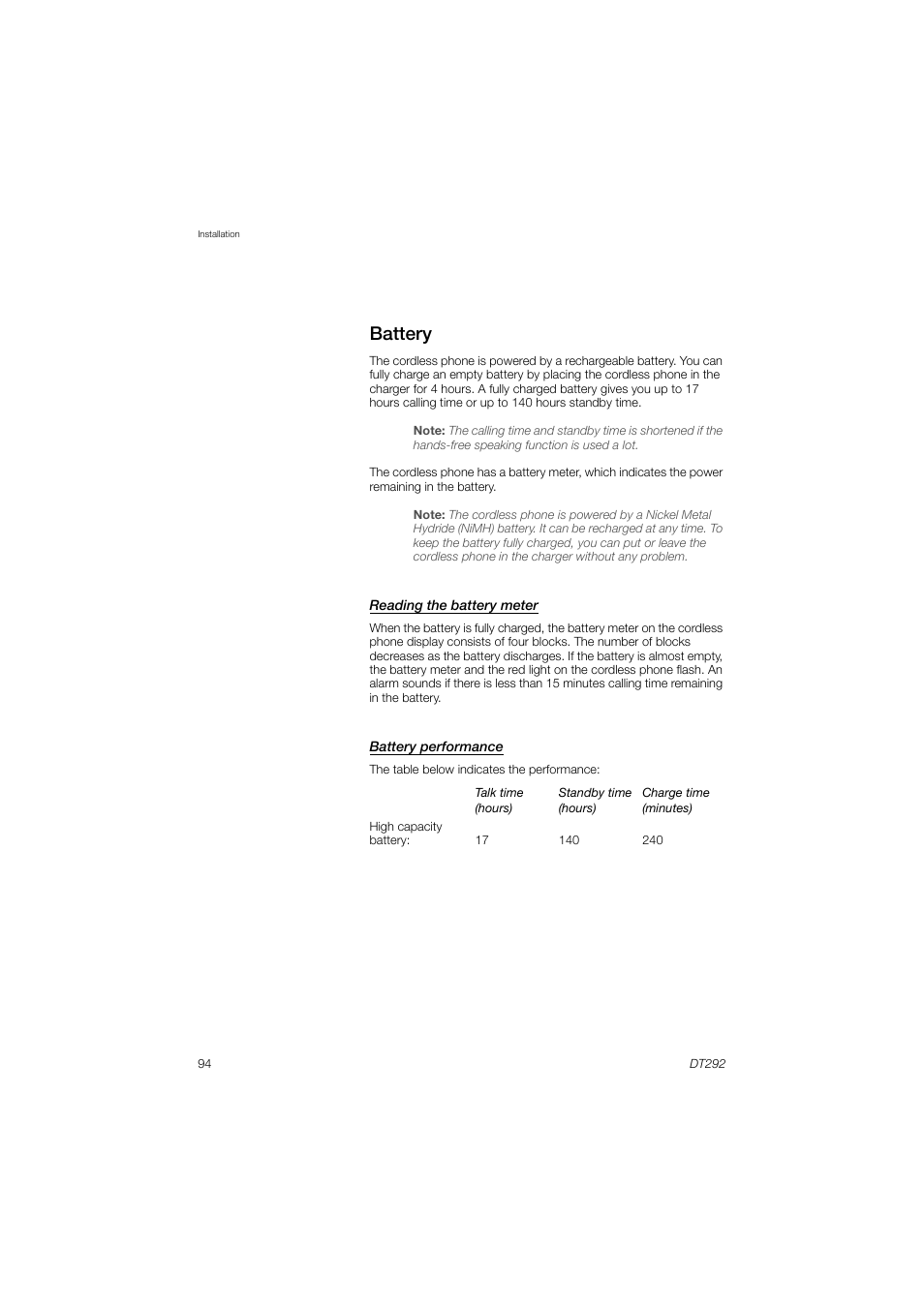 Battery | AASTRA DT292 for MX-ONE User Guide EN User Manual | Page 94 / 104