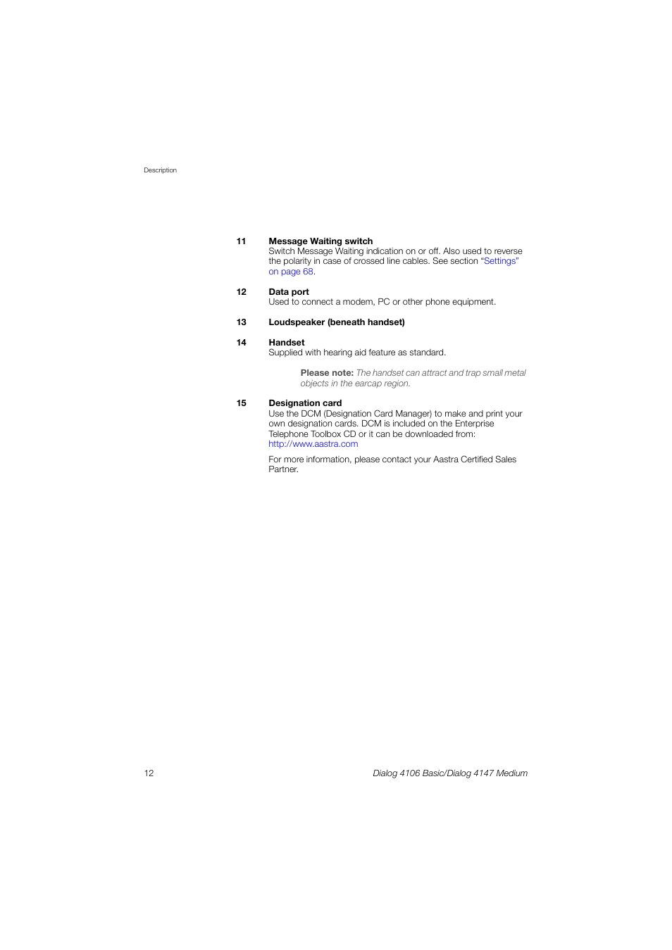 AASTRA 4147 Medium for MX-ONE (TSW) User Guide EN User Manual | Page 12 / 84