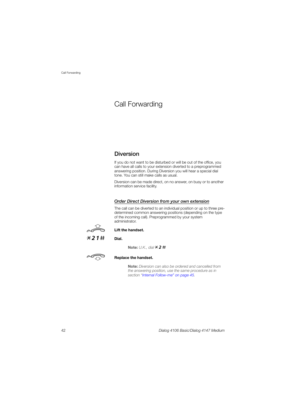 Call forwarding | AASTRA 4147 Medium for MX-ONE (TSW) User Guide EN User Manual | Page 42 / 84