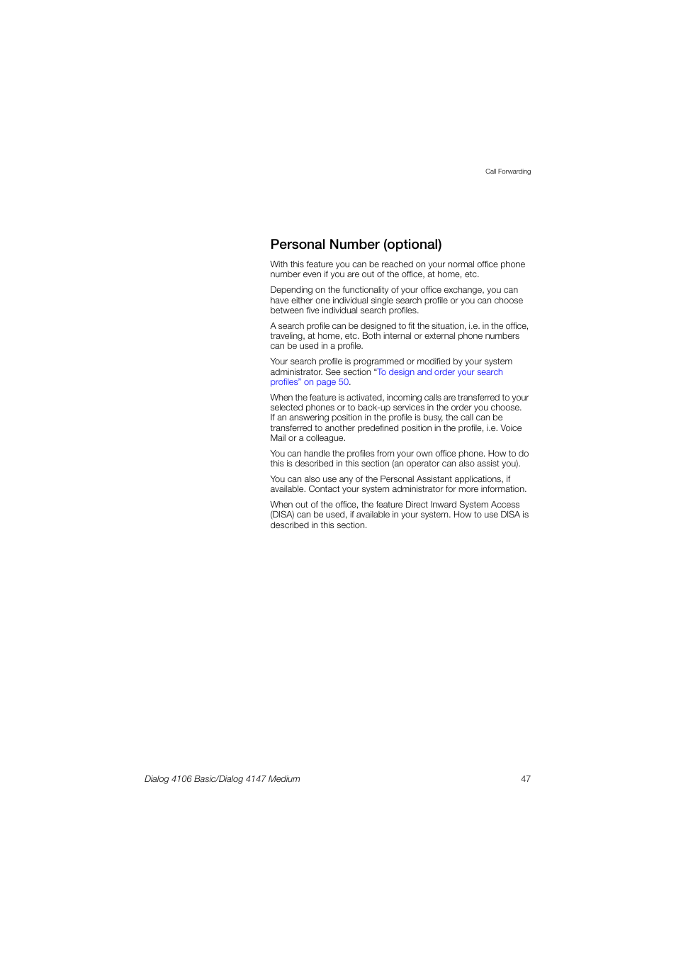 Personal number (optional) | AASTRA 4147 Medium for MX-ONE (TSW) User Guide EN User Manual | Page 47 / 84
