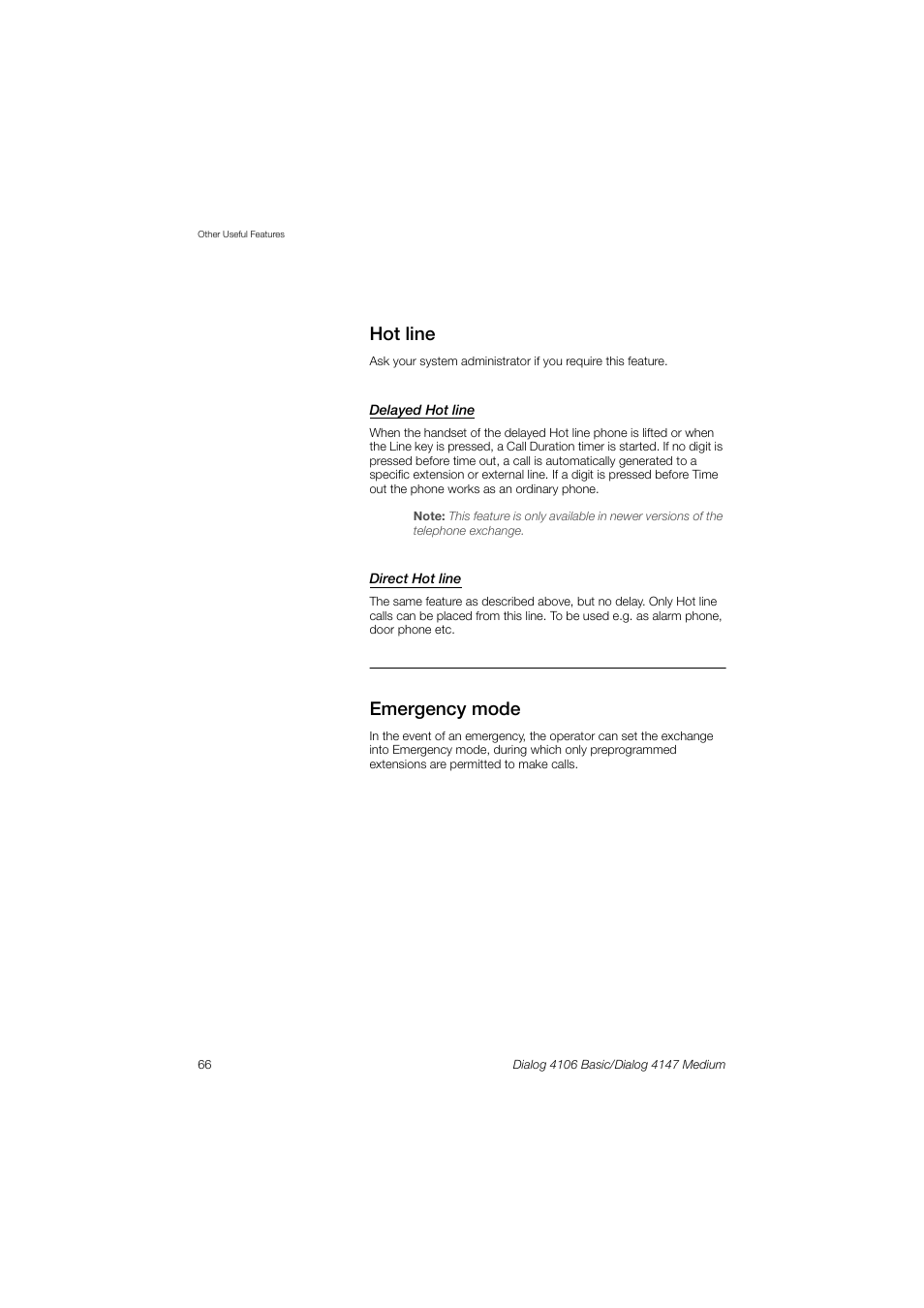 Hot line, Emergency mode | AASTRA 4147 Medium for MX-ONE (TSW) User Guide EN User Manual | Page 66 / 84