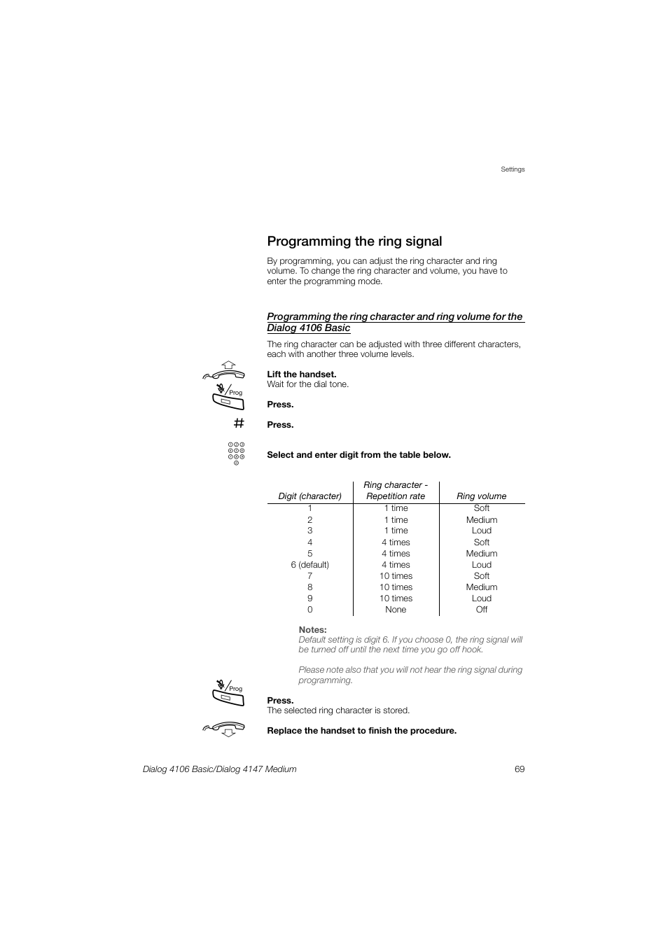 Programming the ring signal | AASTRA 4147 Medium for MX-ONE (TSW) User Guide EN User Manual | Page 69 / 84