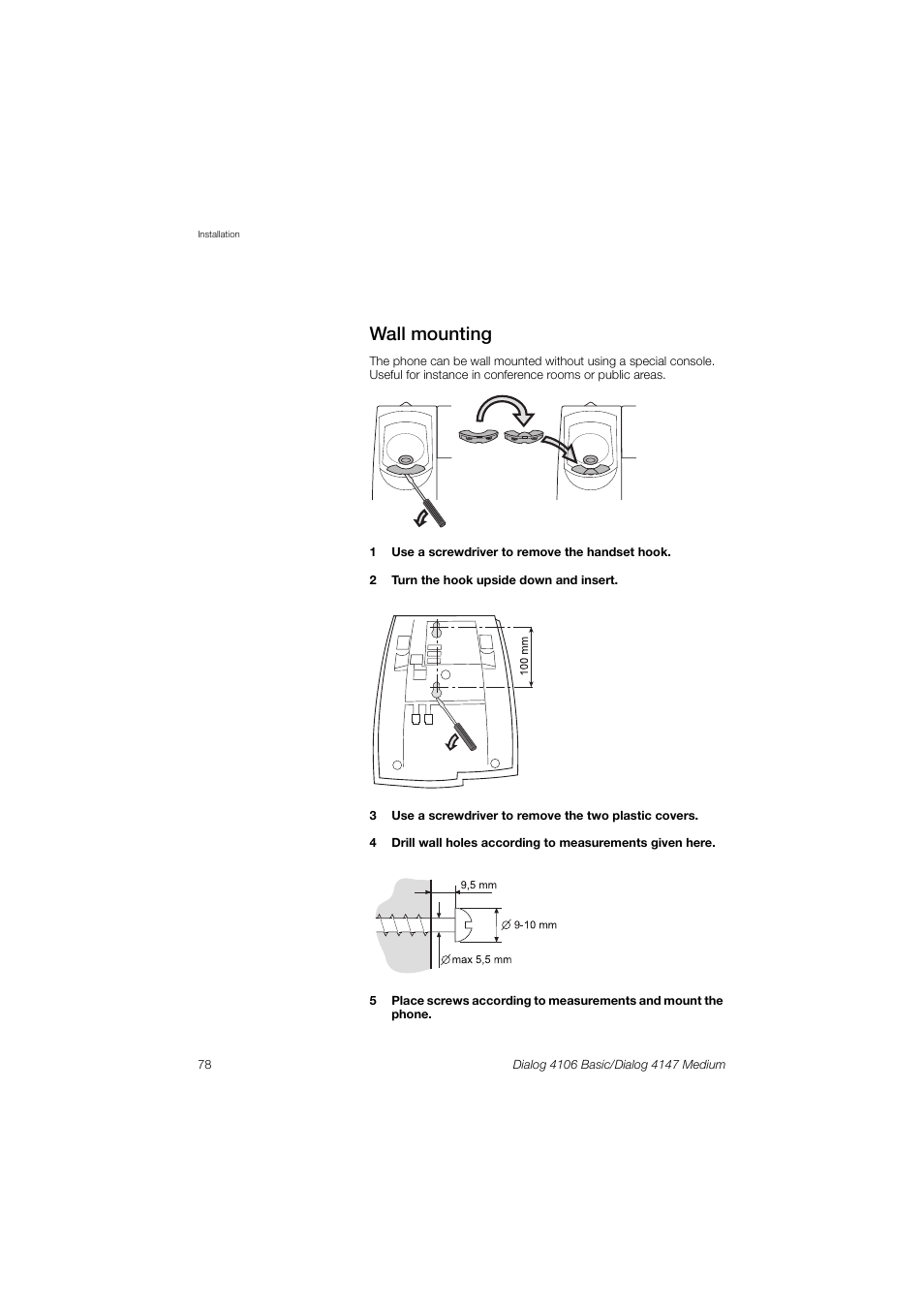 Wall mounting | AASTRA 4147 Medium for MX-ONE (TSW) User Guide EN User Manual | Page 78 / 84