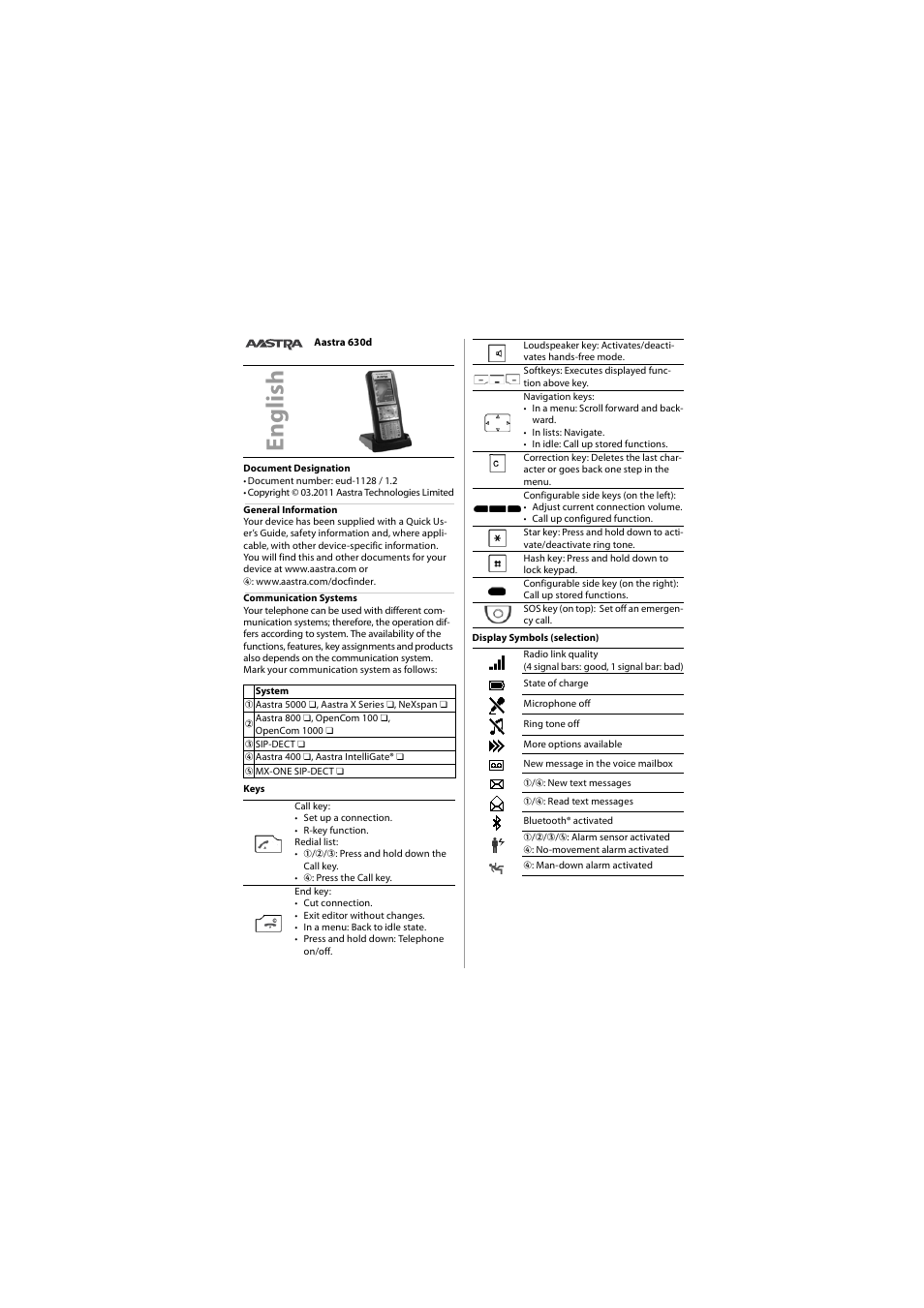 English | AASTRA 630 for Aastra 400 Quick User Guide User Manual | Page 4 / 30