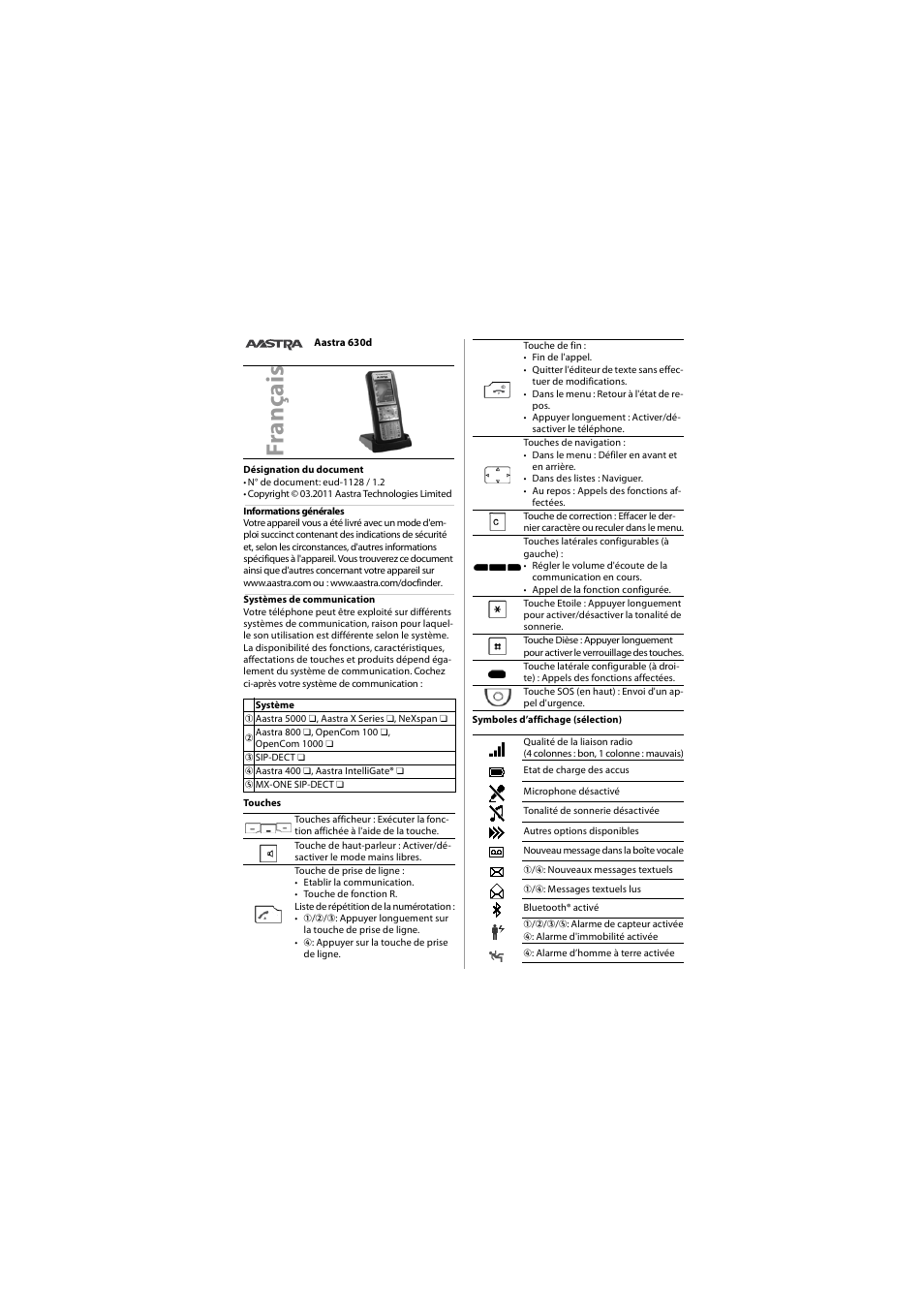 Français, Fra n ça is | AASTRA 630 for Aastra 400 Quick User Guide User Manual | Page 6 / 30
