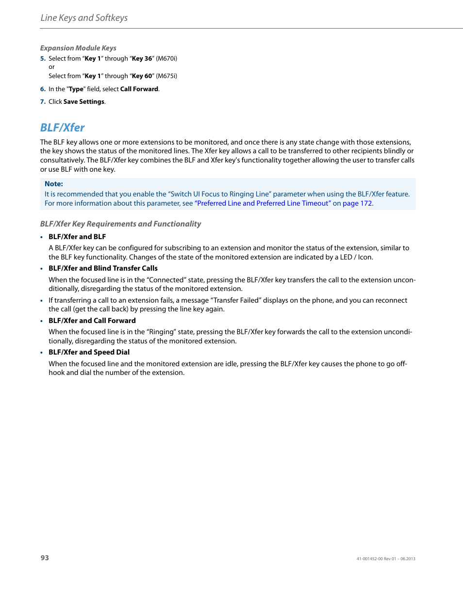 Blf/xfer, Blf/xfer key requirements and functionality, Line keys and softkeys | AASTRA 6737i User Guide EN User Manual | Page 100 / 214