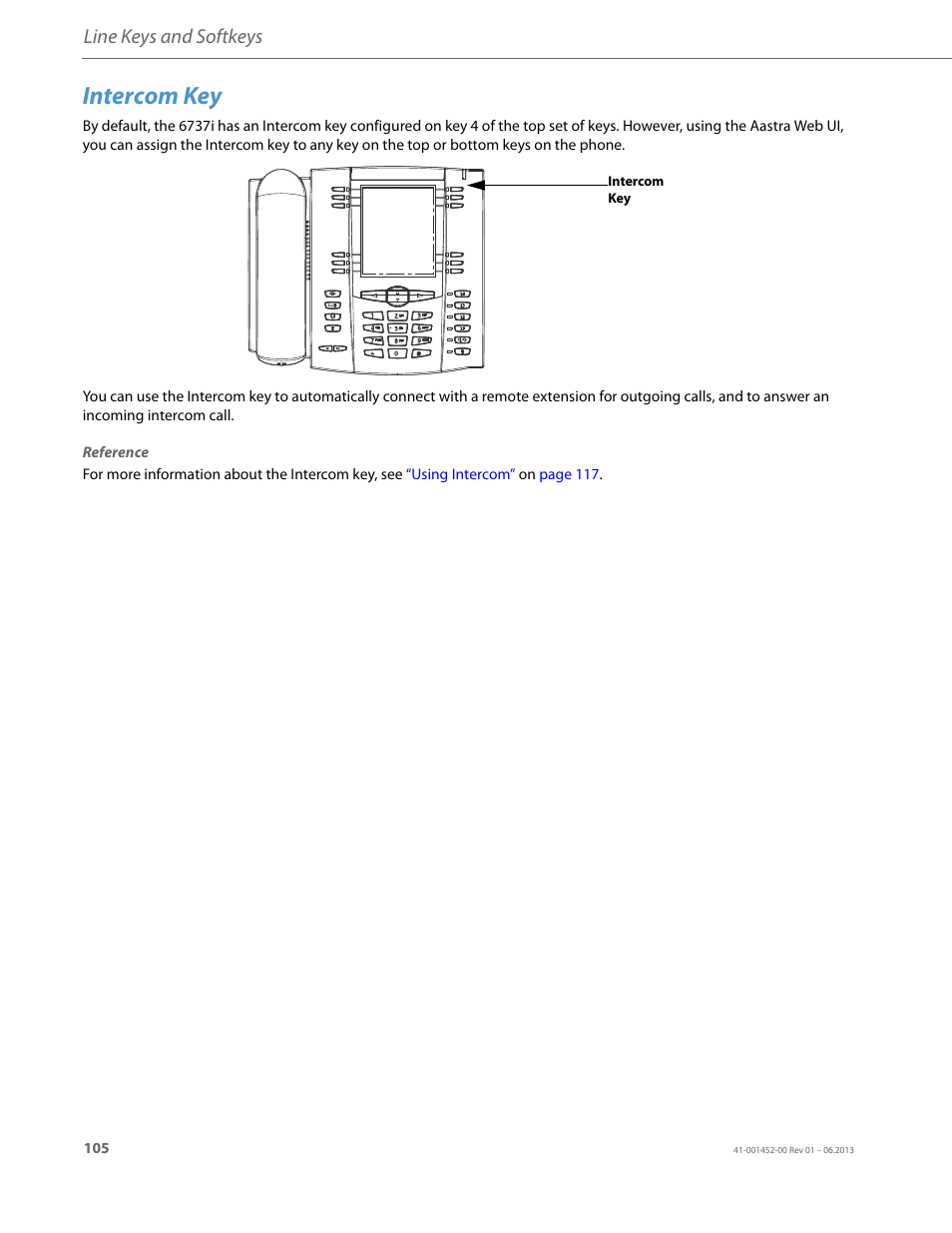 Intercom key, Line keys and softkeys | AASTRA 6737i User Guide EN User Manual | Page 112 / 214