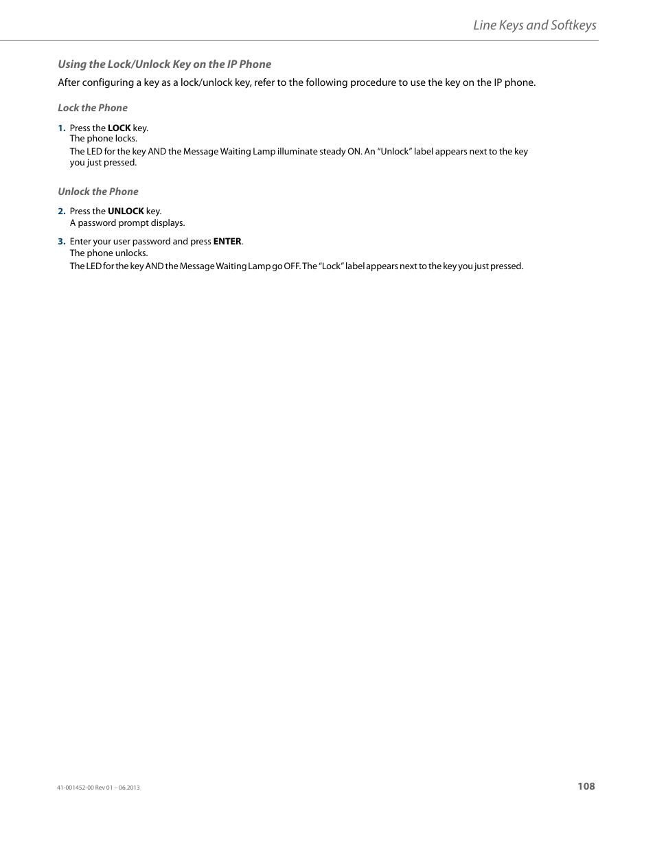 Using the lock/unlock key on the ip phone, Line keys and softkeys | AASTRA 6737i User Guide EN User Manual | Page 115 / 214