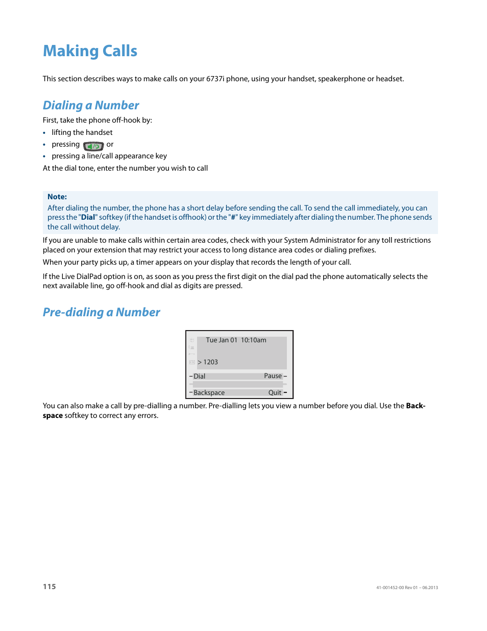 Making calls, Dialing a number, Pre-dialing a number | AASTRA 6737i User Guide EN User Manual | Page 122 / 214