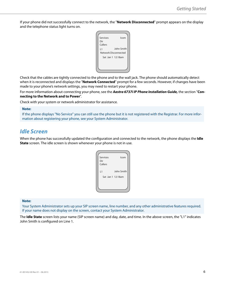 Idle screen, Getting started | AASTRA 6737i User Guide EN User Manual | Page 13 / 214