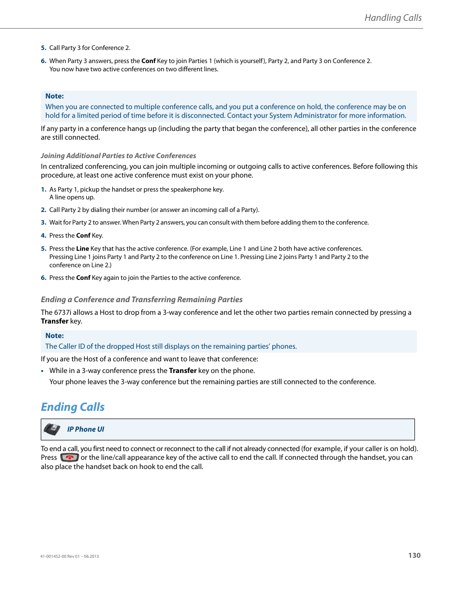 Ending calls, Handling calls | AASTRA 6737i User Guide EN User Manual | Page 137 / 214