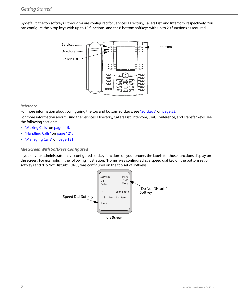 Idle screen with softkeys configured, Getting started | AASTRA 6737i User Guide EN User Manual | Page 14 / 214