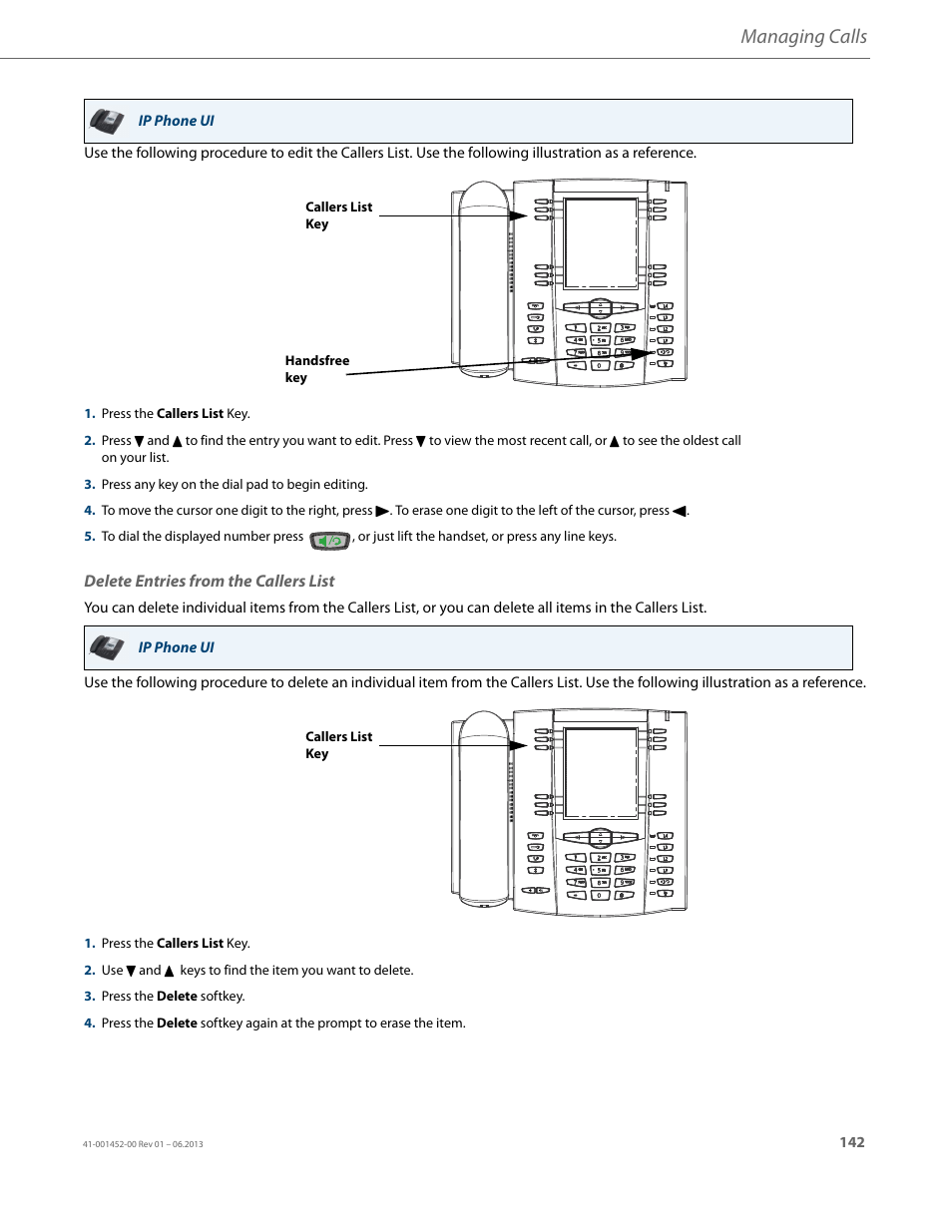 Delete entries from the callers list, Managing calls | AASTRA 6737i User Guide EN User Manual | Page 149 / 214