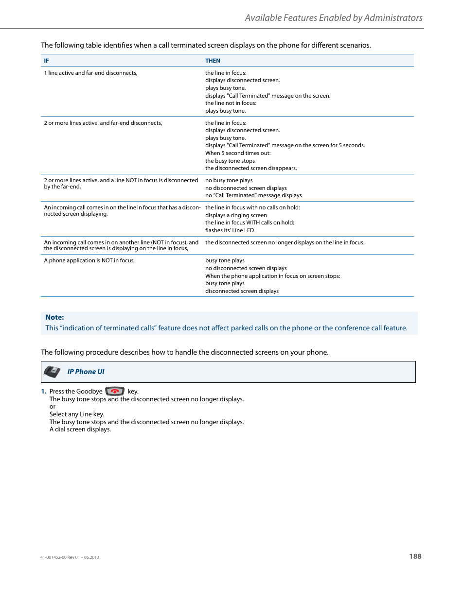 Available features enabled by administrators | AASTRA 6737i User Guide EN User Manual | Page 195 / 214