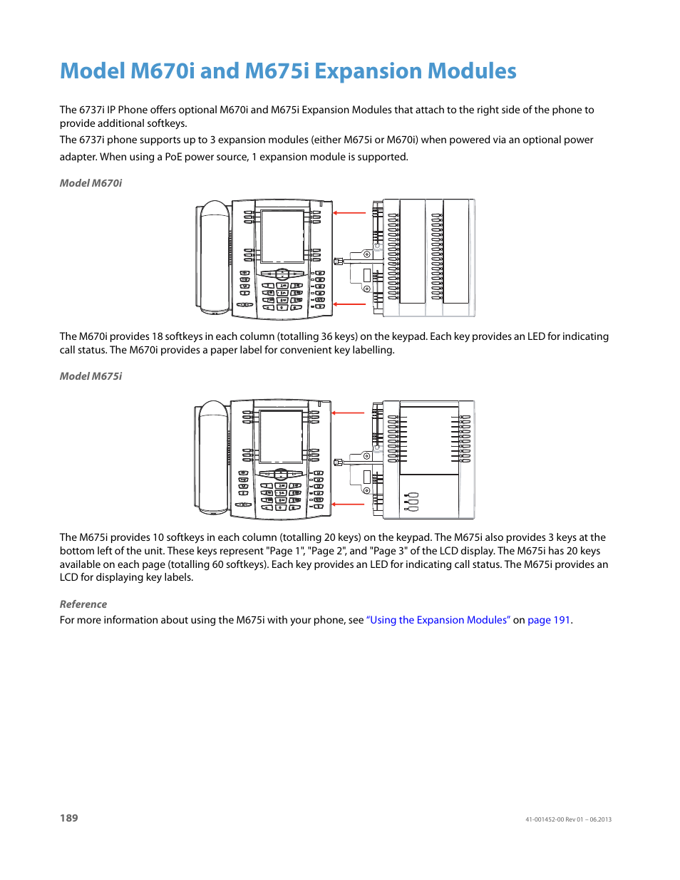 Model m670i and m675i expansion modules | AASTRA 6737i User Guide EN User Manual | Page 196 / 214