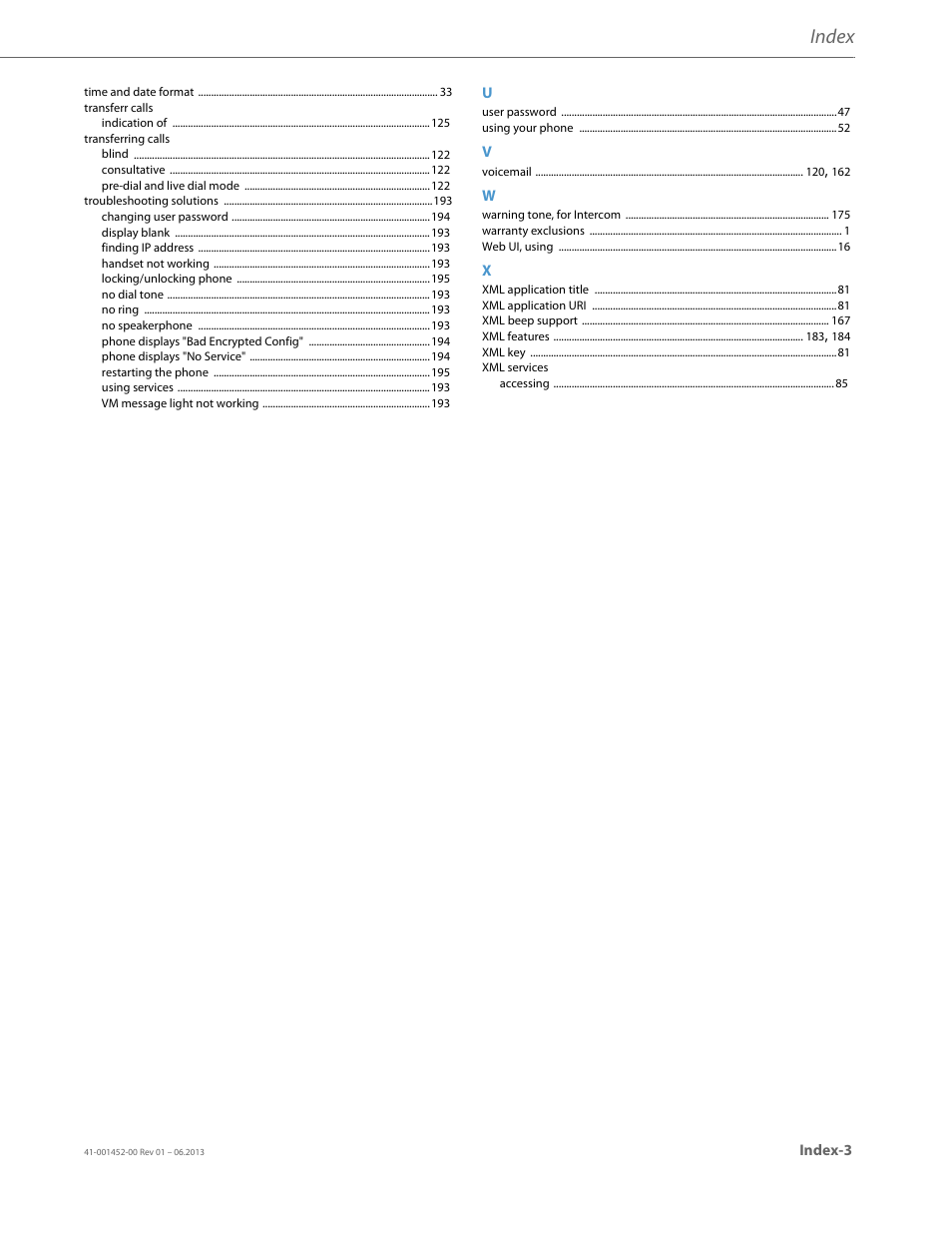 Index | AASTRA 6737i User Guide EN User Manual | Page 213 / 214