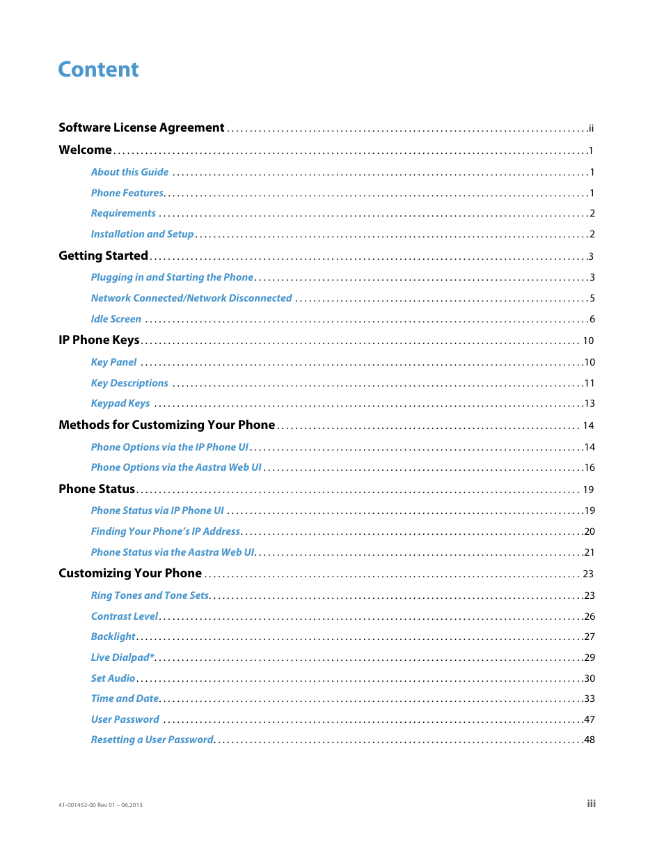 Content | AASTRA 6737i User Guide EN User Manual | Page 3 / 214