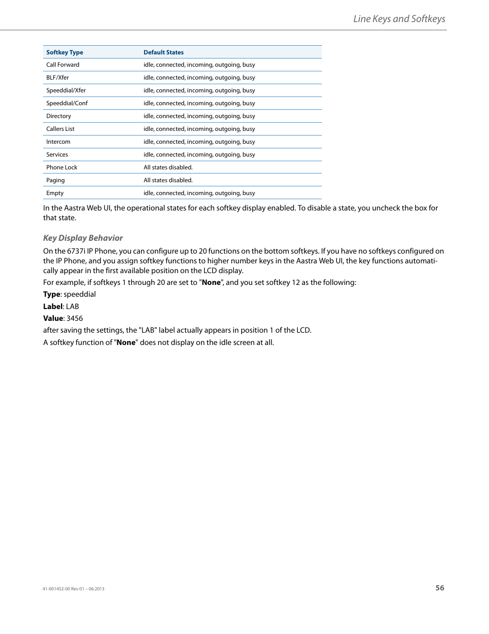 Key display behavior, Line keys and softkeys | AASTRA 6737i User Guide EN User Manual | Page 63 / 214