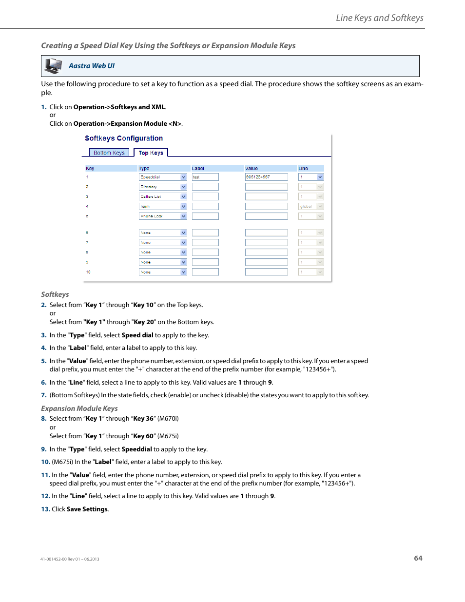 Line keys and softkeys | AASTRA 6737i User Guide EN User Manual | Page 71 / 214