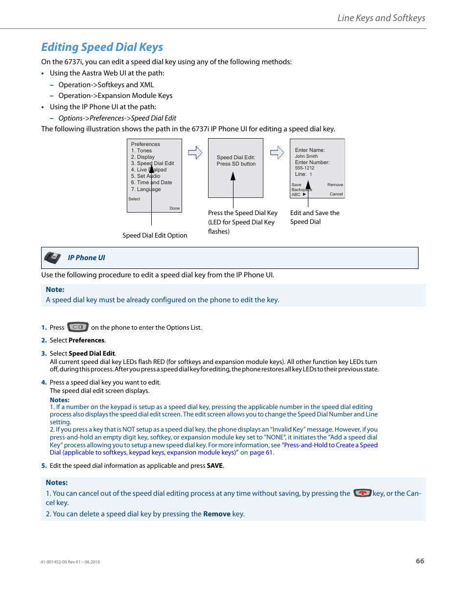 Editing speed dial keys, Line keys and softkeys | AASTRA 6737i User Guide EN User Manual | Page 73 / 214