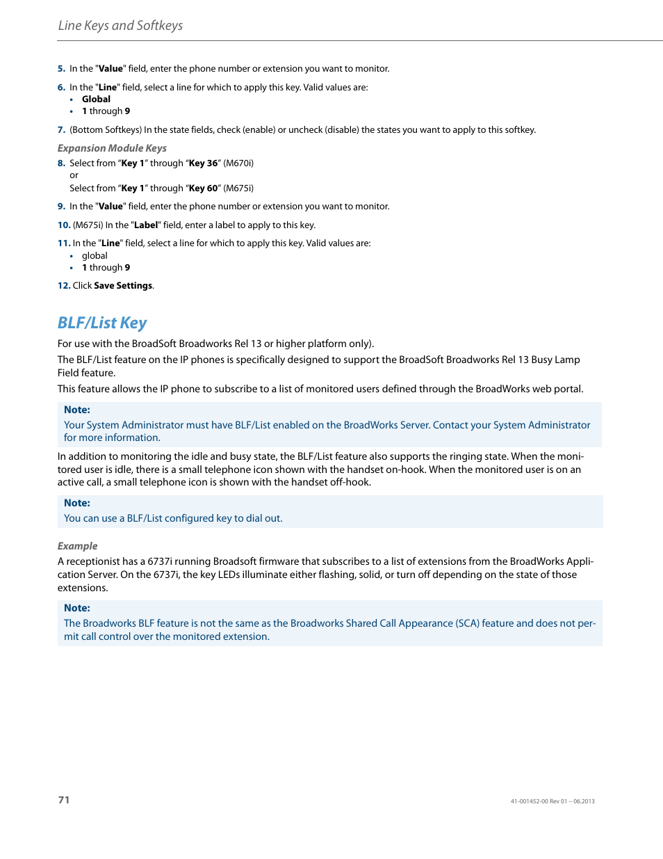Blf/list key, Line keys and softkeys | AASTRA 6737i User Guide EN User Manual | Page 78 / 214