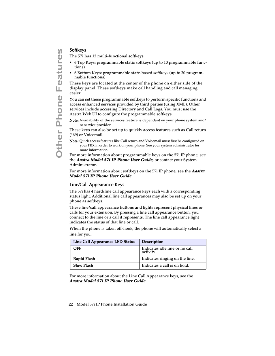 Softkeys, Line/call appearance keys, Other phone features | AASTRA 6757i Installation Guide EN User Manual | Page 28 / 40