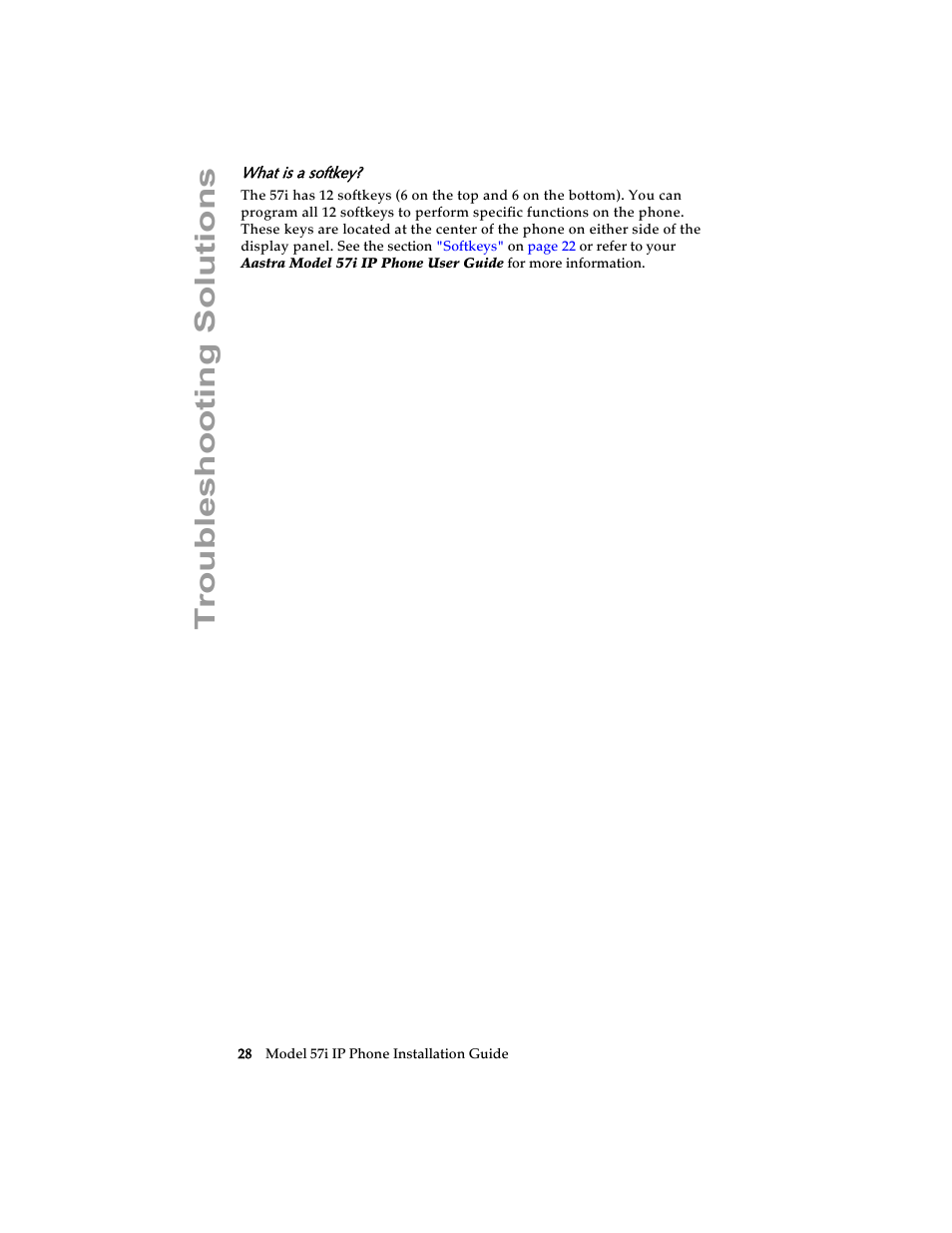 What is a softkey, Troubleshooting solutions | AASTRA 6757i Installation Guide EN User Manual | Page 34 / 40