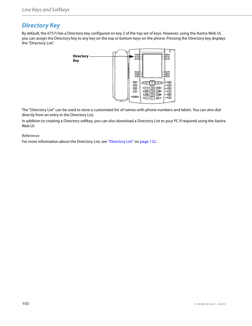 Directory key, Line keys and softkeys | AASTRA 6757i User Guide EN User Manual | Page 110 / 216