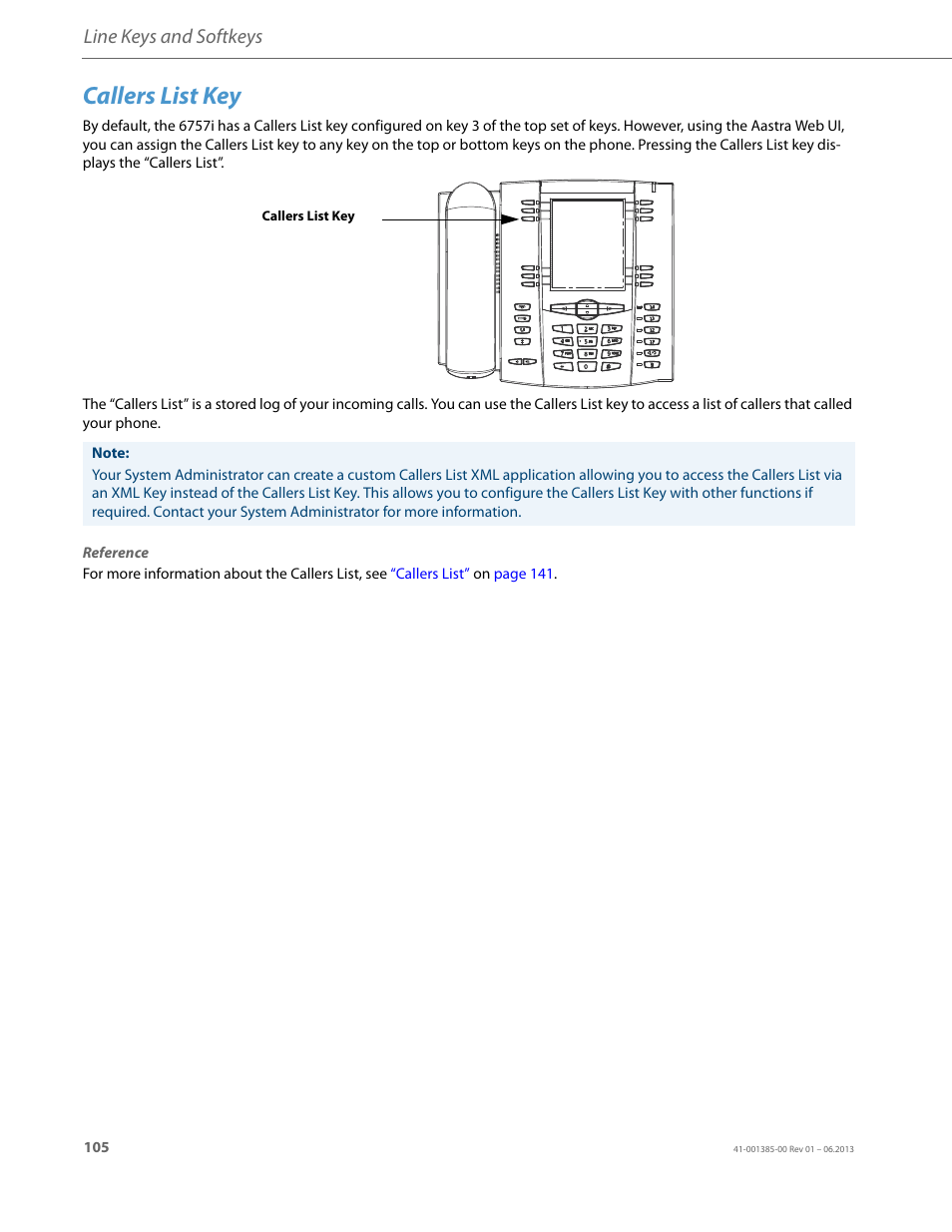Callers list key, Line keys and softkeys | AASTRA 6757i User Guide EN User Manual | Page 112 / 216