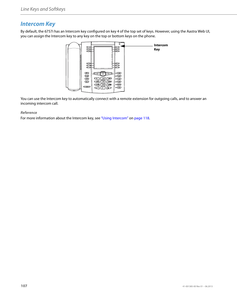 Intercom key, Line keys and softkeys | AASTRA 6757i User Guide EN User Manual | Page 114 / 216