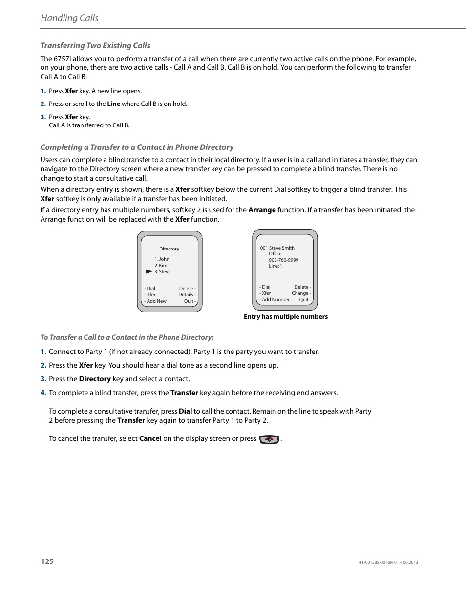 Transferring two existing calls, Handling calls | AASTRA 6757i User Guide EN User Manual | Page 132 / 216