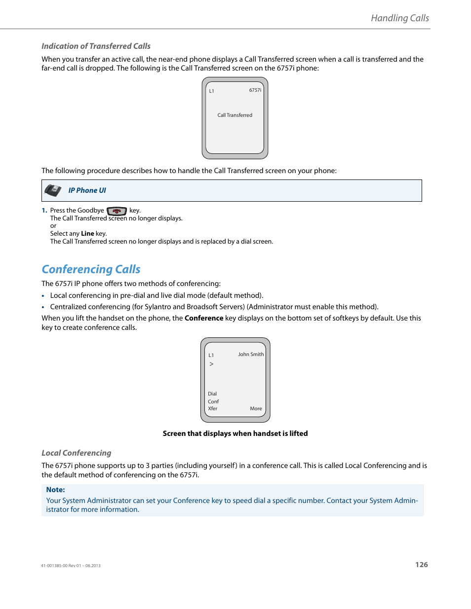 Indication of transferred calls, Conferencing calls, Local conferencing | Handling calls | AASTRA 6757i User Guide EN User Manual | Page 133 / 216