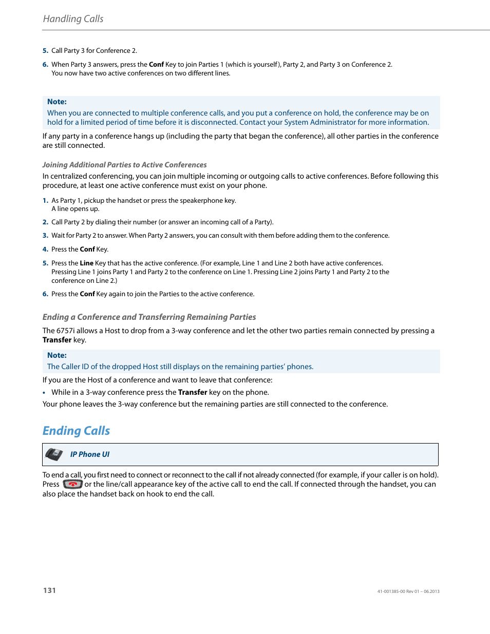 Ending calls, Handling calls | AASTRA 6757i User Guide EN User Manual | Page 138 / 216