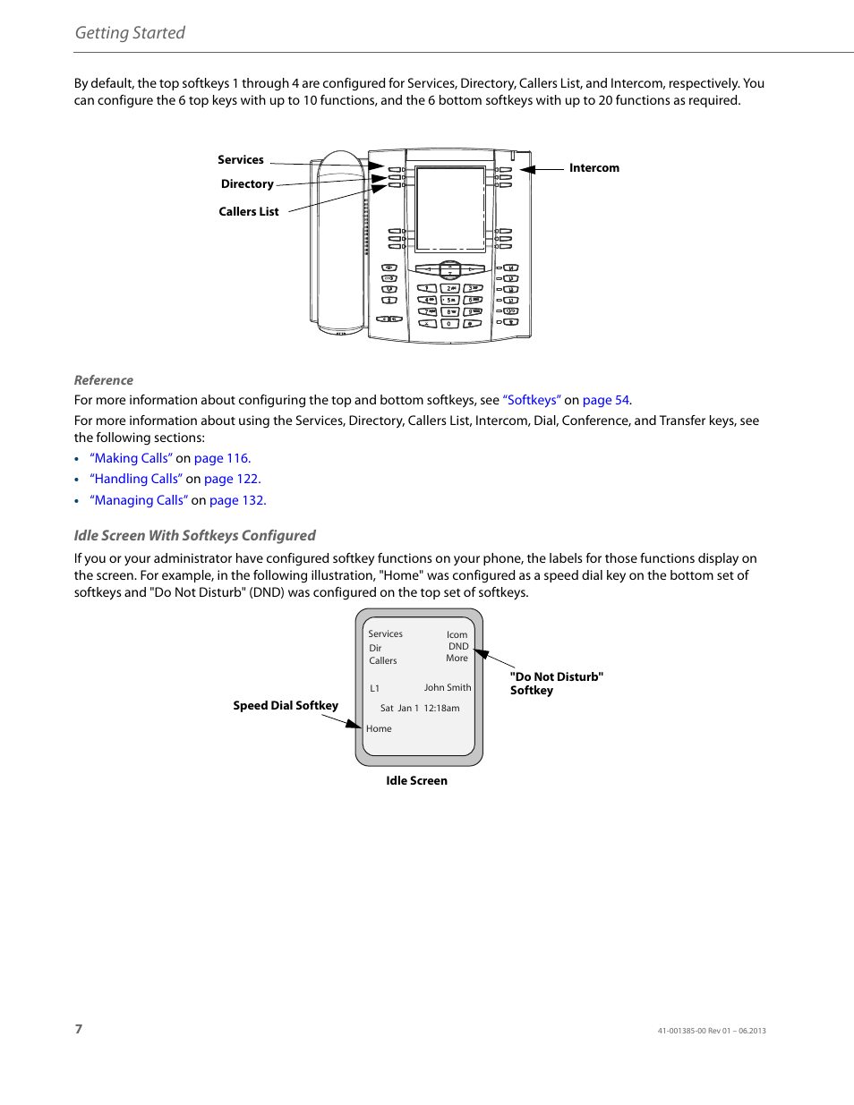 Idle screen with softkeys configured, Getting started | AASTRA 6757i User Guide EN User Manual | Page 14 / 216