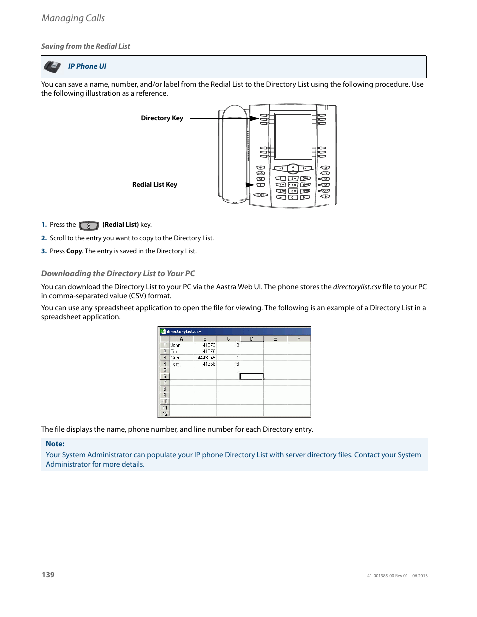 Downloading the directory list to your pc, Managing calls | AASTRA 6757i User Guide EN User Manual | Page 146 / 216