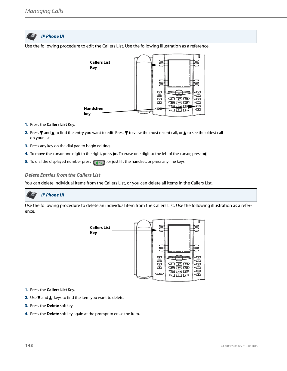 Delete entries from the callers list, Managing calls | AASTRA 6757i User Guide EN User Manual | Page 150 / 216
