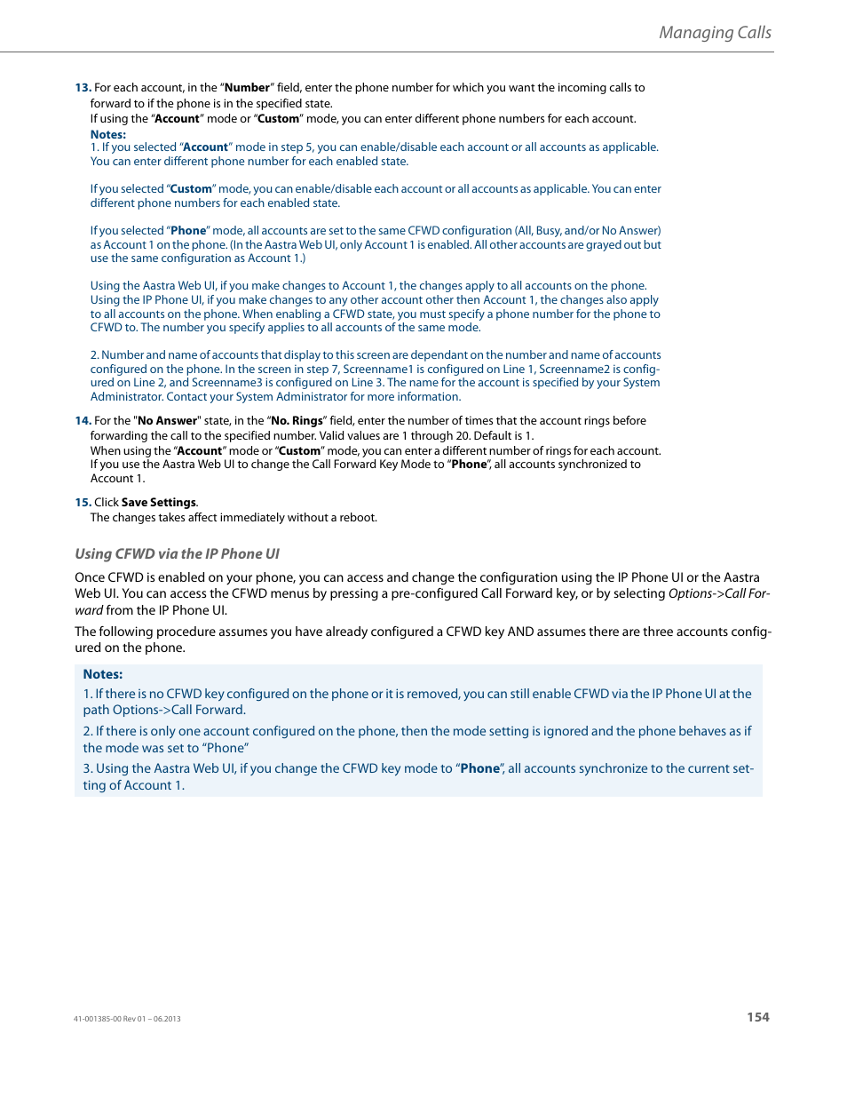 Using cfwd via the ip phone ui, Managing calls | AASTRA 6757i User Guide EN User Manual | Page 161 / 216