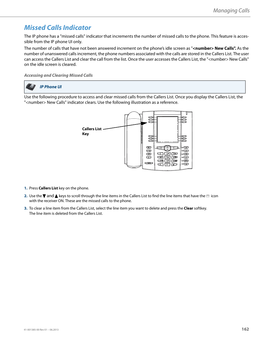 Missed calls indicator, Managing calls | AASTRA 6757i User Guide EN User Manual | Page 169 / 216