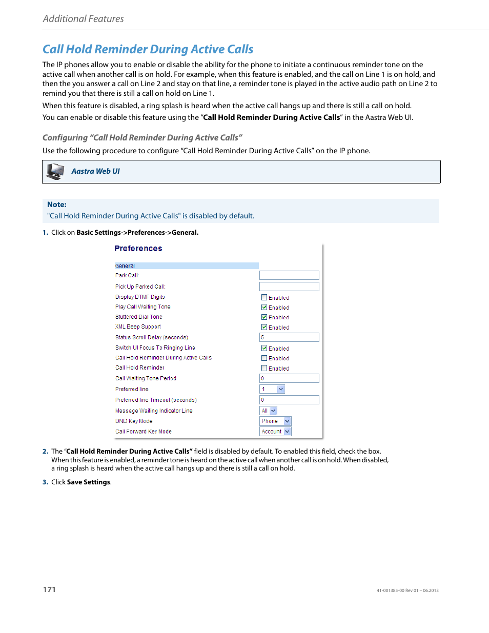 Call hold reminder during active calls, Additional features | AASTRA 6757i User Guide EN User Manual | Page 178 / 216