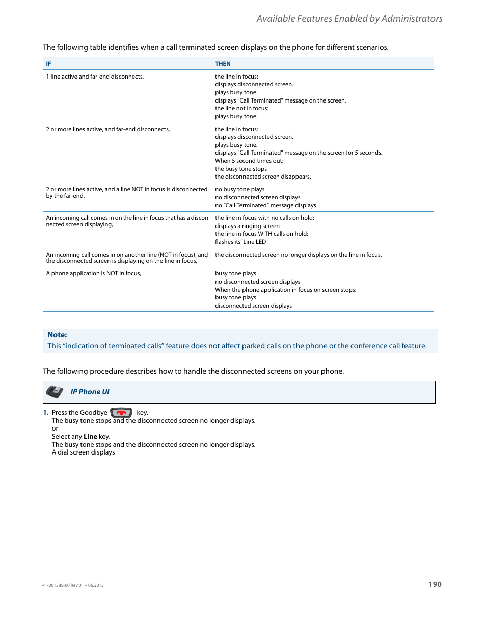Available features enabled by administrators | AASTRA 6757i User Guide EN User Manual | Page 197 / 216