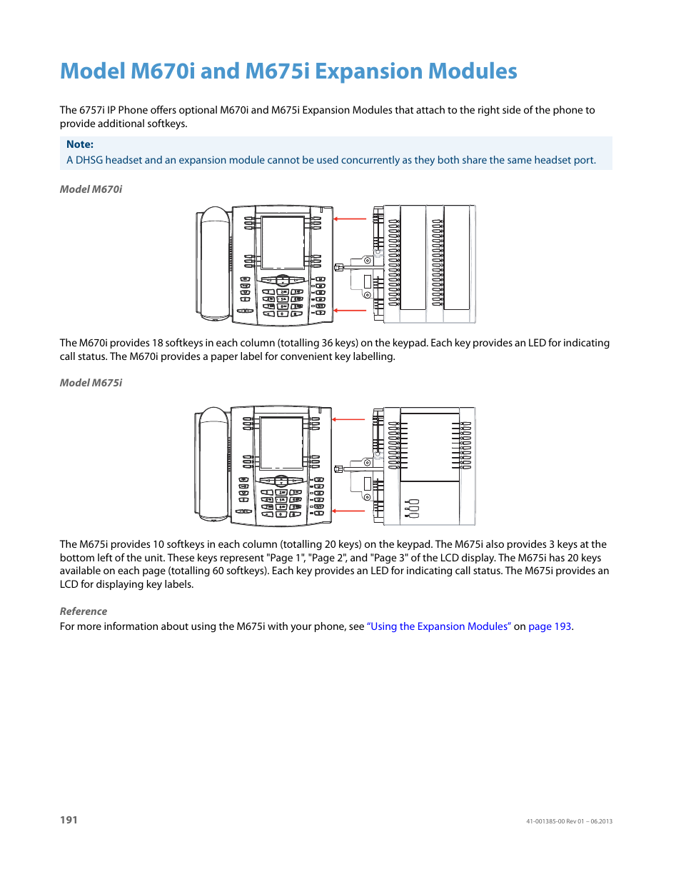 Model m670i and m675i expansion modules, Model m670i and, M675i expansion modules | AASTRA 6757i User Guide EN User Manual | Page 198 / 216