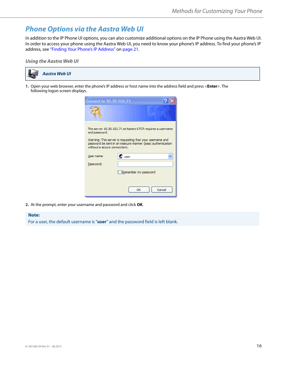 Phone options via the aastra web ui, Using the aastra web ui, Methods for customizing your phone | AASTRA 6757i User Guide EN User Manual | Page 23 / 216