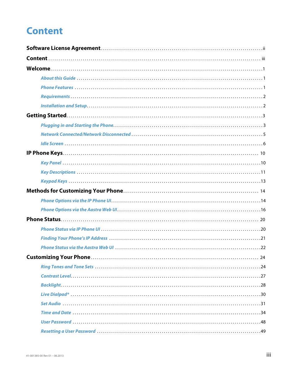 Content | AASTRA 6757i User Guide EN User Manual | Page 3 / 216
