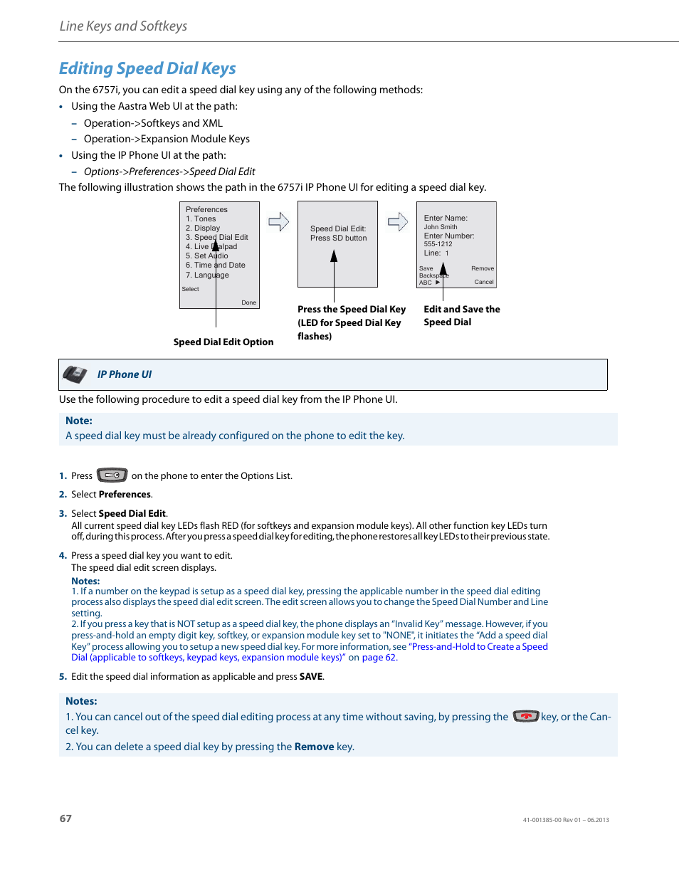 Editing speed dial keys, Line keys and softkeys | AASTRA 6757i User Guide EN User Manual | Page 74 / 216