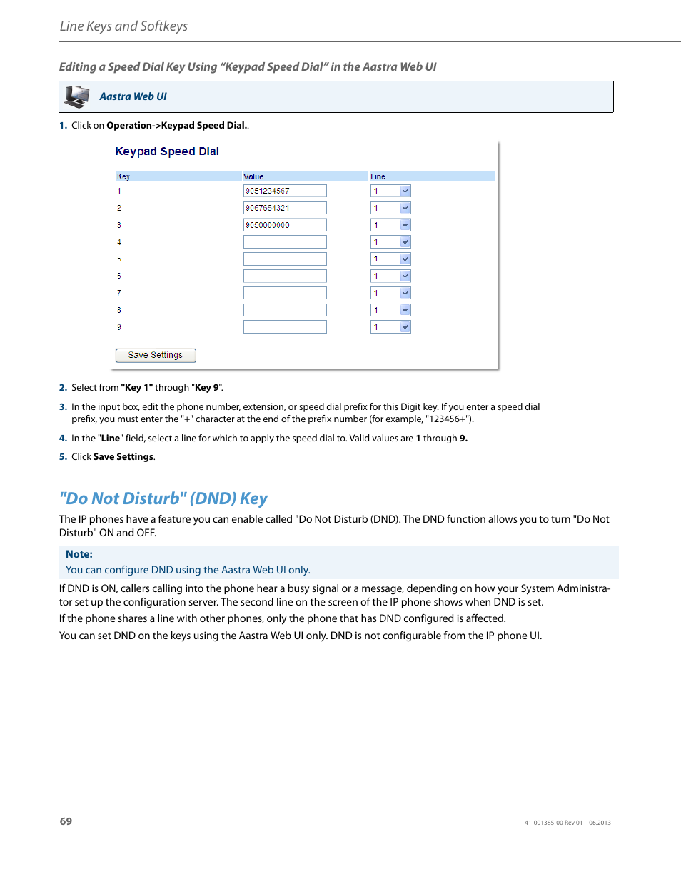 Do not disturb" (dnd) key, Line keys and softkeys | AASTRA 6757i User Guide EN User Manual | Page 76 / 216