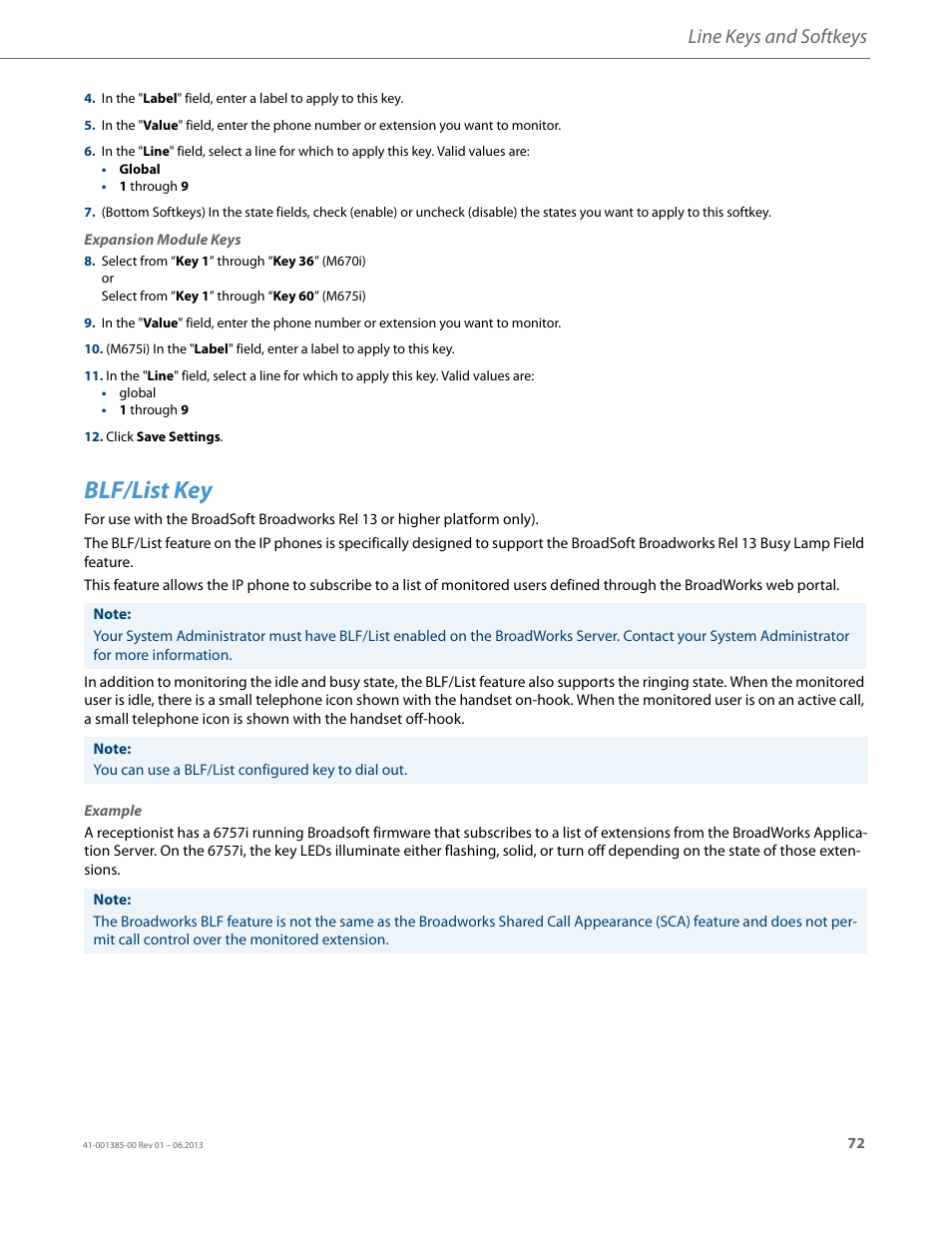 Blf/list key, Line keys and softkeys | AASTRA 6757i User Guide EN User Manual | Page 79 / 216