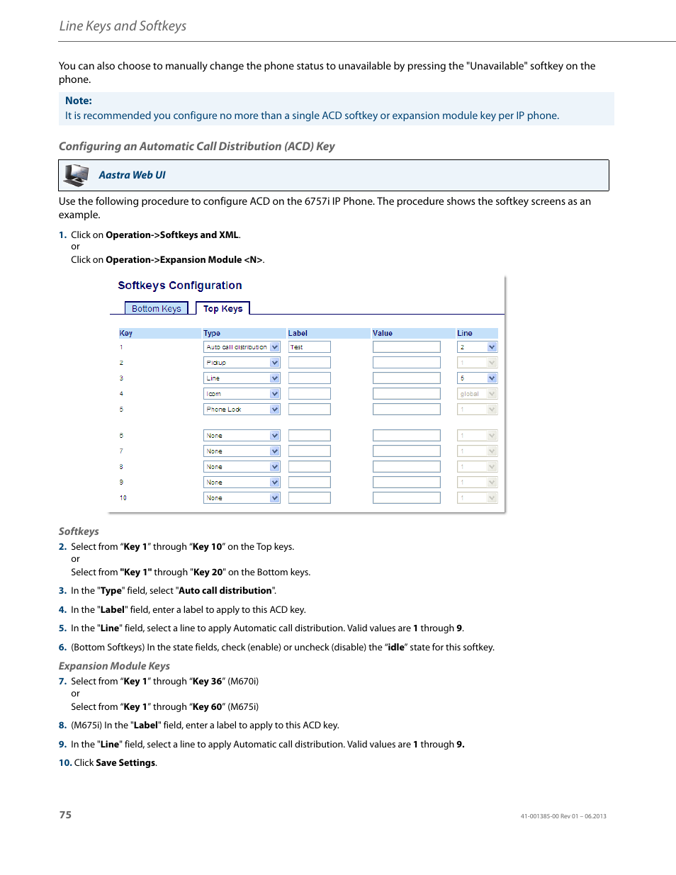 Line keys and softkeys | AASTRA 6757i User Guide EN User Manual | Page 82 / 216